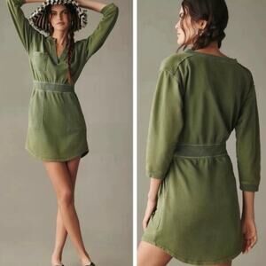 Anthropologie Daily Practice Green Sweatshirt Utility Mini Dress